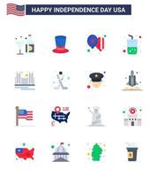 USA Independence Day Flat Set of 16 USA Pictograms of bridge summer usa drink party Editable USA Day Vector Design Elements