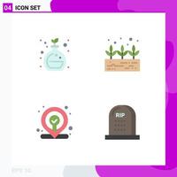 Set of 4 Modern UI Icons Symbols Signs for chemistry grave green plant location halloween Editable Vector Design Elements