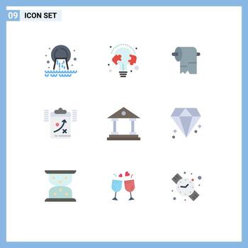 Group of 9 Flat Colors Signs and Symbols for management strategy puzzle planning tissue Editable Vector Design Elements
