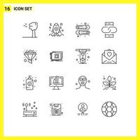 Modern Set of 16 Outlines and symbols such as sort filter kids mobile link Editable Vector Design Elements