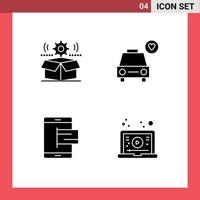 4 Universal Solid Glyph Signs Symbols of box e gear love online Editable Vector Design Elements