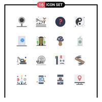 grupo de 16 signos y símbolos de colores planos para viajes verano ayuda pasaporte yin paquete editable de elementos creativos de diseño de vectores