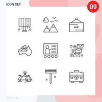 Set of 9 Vector Outlines on Grid for blackboard country ecommerce map promotion Editable Vector Design Elements