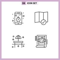 Modern Set of 4 Filledline Flat Colors Pictograph of app park smartphone location sunshade Editable Vector Design Elements