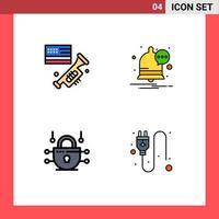 Set of 4 Modern UI Icons Symbols Signs for flag network security american notification plug Editable Vector Design Elements