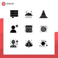 9 User Interface Solid Glyph Pack of modern Signs and Symbols of shop buy signaling profile password Editable Vector Design Elements