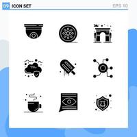 9 Universal Solid Glyphs Set for Web and Mobile Applications icecream data tape reel cloud door Editable Vector Design Elements