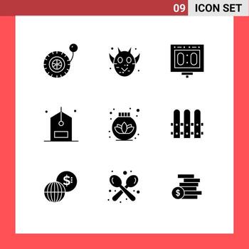 9 User Interface Solid Glyph Pack of modern Signs and Symbols of lotus discount scoreboard counter check Editable Vector Design Elements