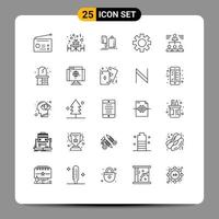 Pack of 25 Modern Lines Signs and Symbols for Web Print Media such as businessman logistic chopper gear food Editable Vector Design Elements