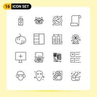 Set of 16 Modern UI Icons Symbols Signs for grid food conversion script document Editable Vector Design Elements
