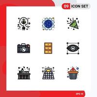 Set of 9 Modern UI Icons Symbols Signs for safe picture labour camera decoration Editable Vector Design Elements