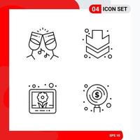 Creative Set of 4 Universal Outline Icons isolated on White Background vector