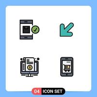 Group of 4 Modern Filledline Flat Colors Set for application internet device down price Editable Vector Design Elements