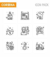 9 Line Coronavirus Covid19 Icon pack such as  head mixing cough herbal throat viral coronavirus 2019nov disease Vector Design Elements