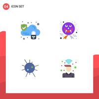 Editable Vector Line Pack of 4 Simple Flat Icons of cloud virus character halloween scary on Editable Vector Design Elements