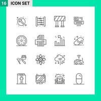 Mobile Interface Outline Set of 16 Pictograms of pie bakery math room aircondition Editable Vector Design Elements