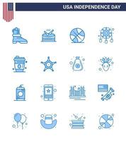 Happy Independence Day USA Pack of 16 Creative Blues of juice alcohol ball western decoration Editable USA Day Vector Design Elements