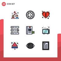 paquete de iconos de vectores de stock de 9 signos y símbolos de línea para el almacenamiento del corazón del libro de educación que aloja elementos de diseño de vectores editables