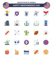 25 USA Flat Signs Independence Day Celebration Symbols of sausage food beverage wedding love Editable USA Day Vector Design Elements