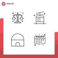 4 Universal Filledline Flat Colors Set for Web and Mobile Applications justice mosque gondola building education Editable Vector Design Elements