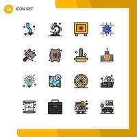 16 Thematic Vector Flat Color Filled Lines and Editable Symbols of art computing science gear logistic Editable Creative Vector Design Elements