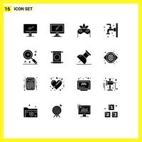 Pack of 16 Modern Solid Glyphs Signs and Symbols for Web Print Media such as ui in bath find shower Editable Vector Design Elements