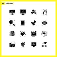 Pack of 16 Modern Solid Glyphs Signs and Symbols for Web Print Media such as ui in bath find shower Editable Vector Design Elements