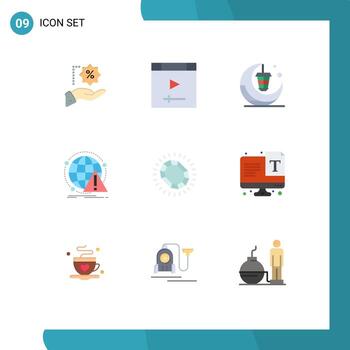 conjunto de colores planos de interfaz móvil de 9 pictogramas de elementos de diseño de vector editables de antivirus de linterna de ataque de virus