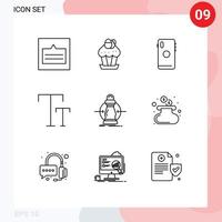 Group of 9 Modern Outlines Set for text big food camera mobile Editable Vector Design Elements