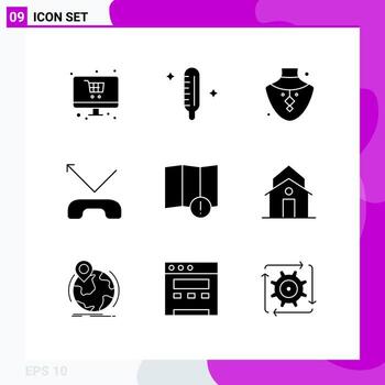 9 User Interface Solid Glyph Pack of modern Signs and Symbols of warning alert diamond phone call Editable Vector Design Elements