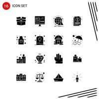 Pictogram Set of 16 Simple Solid Glyphs of apron sheet alert information virus Editable Vector Design Elements