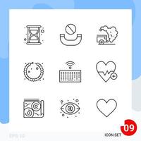 Modern Pack of 9 Icons Line Outline Symbols isolated on White Backgound for Website designing vector