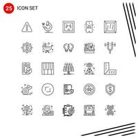 User Interface Pack of 25 Basic Lines of bitcoin crate envelope bundle mobile Editable Vector Design Elements