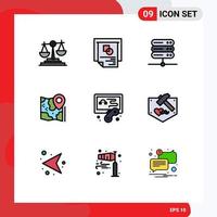 9 Universal Filledline Flat Color Signs Symbols of hobby destination database google pin Editable Vector Design Elements