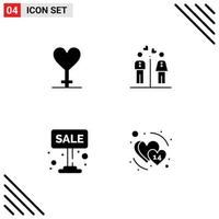 4 Thematic Vector Solid Glyphs and Editable Symbols of heart advertise men boy sign Editable Vector Design Elements