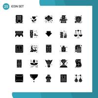 Pack of 25 creative Solid Glyphs of protection print love marketing ufo Editable Vector Design Elements