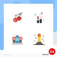 Pack of 4 Modern Flat Icons Signs and Symbols for Web Print Media such as food friendly cherry fashion home Editable Vector Design Elements