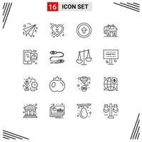 conjunto de 16 iconos de interfaz de usuario modernos símbolos signos para internet usa flecha americana elementos de diseño vectorial editables vector