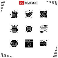 Modern Set of 9 Solid Glyphs Pictograph of money global bulb hot cocoa Editable Vector Design Elements