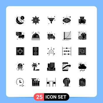 25 glifos sólidos universales establecidos para aplicaciones web y móviles apuntan a los elementos de diseño de vectores editables de clasificación de delitos oculares