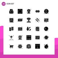 Group of 25 Modern Solid Glyphs Set for duplicate face overlay coin location Editable Vector Design Elements