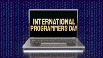 The  gold  international programmers day on notebook for holiday or technology concept 3d rendering photo