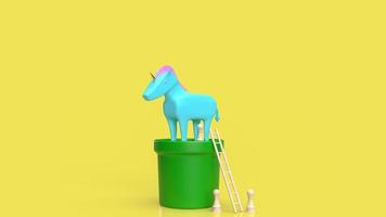 The unicorn on plant on yellow background  for business concept 3d rendering photo