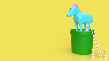 The unicorn on plant on yellow background  for business concept 3d rendering photo