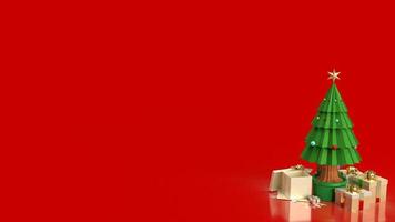 The Christmas tree and gift box on red background for holiday concept 3d rendering photo