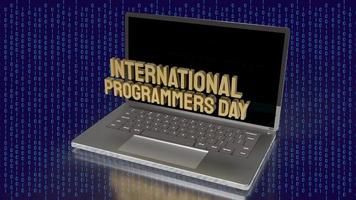 The  gold  international programmers day on notebook for holiday or technology concept 3d rendering photo