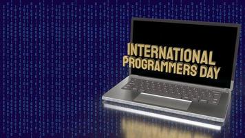 The  gold  international programmers day on notebook for holiday or technology concept 3d rendering photo