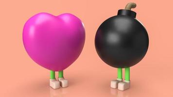 la bomba y el corazón por arma o concepto de amor representación 3d foto