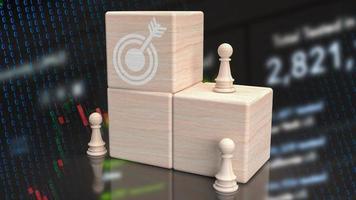 The target icon on wood cube for abstract or business concept 3d rendering photo