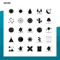 25 conjunto de iconos de naturaleza plantilla de ilustración de vector de icono de glifo sólido para ideas web y móviles para empresa comercial